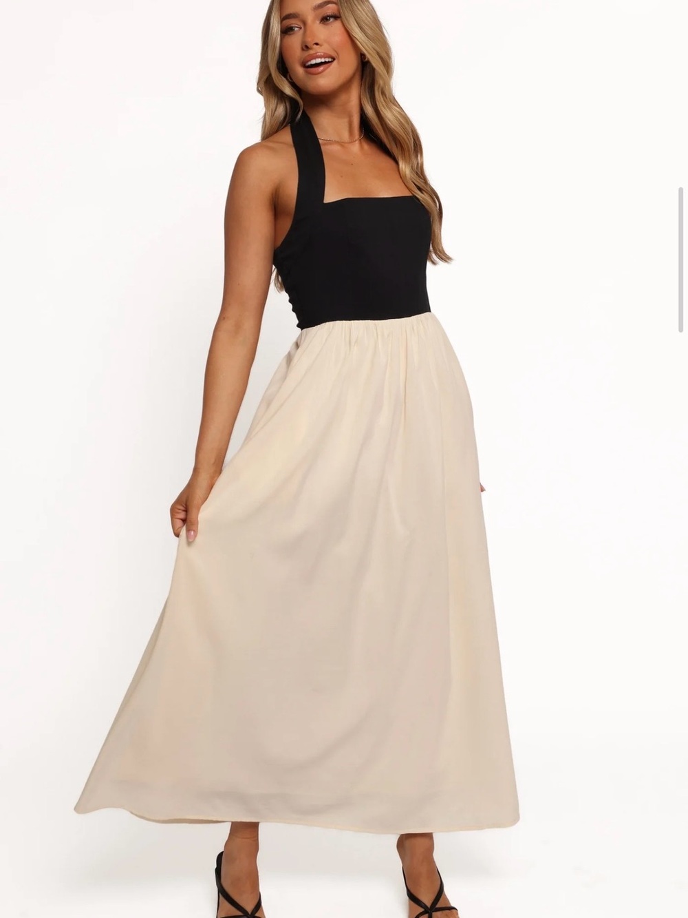 Petal & Pup Black and Cream Halter Maxi Dress - Picture 3 of 12